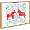 image:imageKate and Laurel Sylvie Swedish Dala Horses Framed Canvas Wall Art by Cat Coquillette 18x24 Natural Holiday Inspired Animal Art