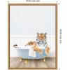 image:imageKate and Laurel Tiger in Cottage Blue Bathtub Framed Canvas Wall Art by Amy Peterson 18 x 24 Sylvie Natural Whimsical Animals Art for Wall Decor Living Room Bedroom
