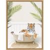 image:imageKate and Laurel Tiger in Palm Bath Framed Canvas Wall Art by Amy Peterson 18 x 24 Sylvie Natural Whimsical Animals Bathroom Tropical Art for Wall Decor Living Room Bedroom
