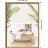 image:imageKate and Laurel Tiger in Palm Bath Framed Canvas Wall Art by Amy Peterson 18 x 24 Sylvie Natural Whimsical Animals Bathroom Tropical Art for Wall Decor Living Room Bedroom