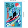 image:imageKate and Laurel Vibrant Whimsical Ocean Surf Cat Framed Canvas Wall Art by Rachel Lee 23 x 33 Sylvie White Whimsical Beach Animals Sports Art for Wall Decor Living Room Bedroom