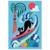 image:imageKate and Laurel Vibrant Whimsical Ocean Surf Cat Framed Canvas Wall Art by Rachel Lee 23 x 33 Sylvie White Whimsical Beach Animals Sports Art for Wall Decor Living Room Bedroom