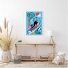 image:imageKate and Laurel Vibrant Whimsical Ocean Surf Cat Framed Canvas Wall Art by Rachel Lee 23 x 33 Sylvie White Whimsical Beach Animals Sports Art for Wall Decor Living Room Bedroom