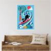 image:imageKate and Laurel Vibrant Whimsical Ocean Surf Cat Framed Canvas Wall Art by Rachel Lee 23 x 33 Sylvie White Whimsical Beach Animals Sports Art for Wall Decor Living Room Bedroom