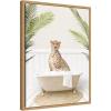 image:imageKate and Laurel Cheetah in Palms Bath Framed Canvas Wall Art by Amy Peterson 18 x 24 Sylvie Natural Whimsical Animals Tropical Bathroom Art for Wall Decor Living Room Bedroom