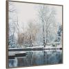 image:imageKate and Laurel Framed Canvas Wall Art Print Snow Covered Punts on the River Cam by Laura Evans 30 x 30 Sylvie Dark Gold Frame Traditional Landscape Art for Wall Decor