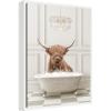 image:imageKate and Laurel Highland Cow in Lux Bathtub Framed Canvas Wall Art by Amy Peterson 18 x 24 Sylvie White Whimsical Humor Animals Bathroom Art for Wall Decor Living Room Bedroom