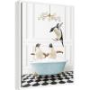 image:imageKate and Laurel Penguins in Blue Bathtub on Checker Floor Framed Canvas Wall Art by Amy Peterson 18 x 24 Sylvie White Whimsical Animals Bathroom Art for Wall Decor Living Room Bedroom