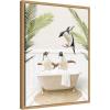 image:imageKate and Laurel Penguins in Palm Bathtub Framed Canvas Wall Art by Amy Peterson 18 x 24 Sylvie Natural Whimsical Animals Bathroom Tropical Art for Wall Decor Living Room Bedroom