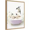 image:imageKate and Laurel Penguins in Spring Bathtub Framed Canvas Wall Art by Amy Peterson 18 x 24 Sylvie Natural Whimsical Animals Bathroom Art for Wall Decor Living Room Bedroom