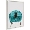 image:imageKate and Laurel Sylvie 9 Teal Chair Framed Canvas Wall Art by Planet Cat 18x24 White Modern Simple Living Room Chair with Animal Art for Wall Decor