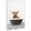 image:imageKate and Laurel Sylvie Beaded Highland Cow in Black and White Stencil Bath Vintage Framed Canvas Wall Art by Amy Peterson Art Studio 18x24 White Cute Cow Bathtub Art for Wall