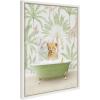 image:imageKate and Laurel Sylvie Lion Cub in Wild Safari Bath Framed Canvas Wall Art by Amy Peterson Art Studio 18x24 White Cute Animal Bathtub Art for Wall