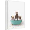image:imageKate and Laurel Three Bear Cubs in Teal Bathtub on Colored Tile Framed Canvas Wall Art by Amy Peterson 18 x 24 Sylvie White Whimsical Animals Bathroom Art for Wall Decor Living Room Bedroom