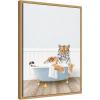 image:imageKate and Laurel Tiger in Cottage Blue Bathtub Framed Canvas Wall Art by Amy Peterson 18 x 24 Sylvie Natural Whimsical Animals Art for Wall Decor Living Room Bedroom