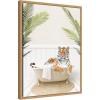 image:imageKate and Laurel Tiger in Palm Bath Framed Canvas Wall Art by Amy Peterson 18 x 24 Sylvie Natural Whimsical Animals Bathroom Tropical Art for Wall Decor Living Room Bedroom