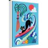 image:imageKate and Laurel Vibrant Whimsical Ocean Surf Cat Framed Canvas Wall Art by Rachel Lee 23 x 33 Sylvie White Whimsical Beach Animals Sports Art for Wall Decor Living Room Bedroom