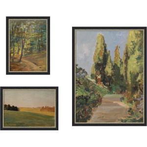 image:imageForest Interior Evening 1910 and Parklandschaft 3 Piece Framed Wall Art Print Set by Nostalgia Prints