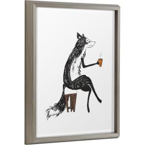 image:imageKate and Laurel Blake Fox Orange Coffee Cup Framed Printed Glass Wall Art by Viola Kreczmer 16x20 Gray Modern Animal Art for Wall