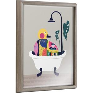 image:imageKate and Laurel Blake Mid Century Modern Duckie in The Tub Framed Printed Glass Wall Art by Rachel Lee of My Dream Wall 16x20 Graywash Adorable Animal Art for Wall