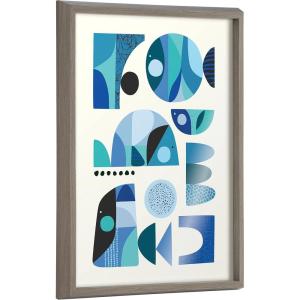 image:imageKate and Laurel Blake Mid Century Modern Fish Blue Framed Printed Glass Wall Art by Rachel Lee of My Dream Wall 18x24 Gray Colorful Abstract Coastal Wall Dcor