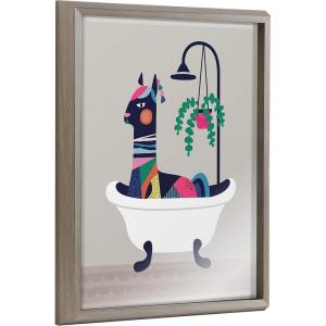 image:imageKate and Laurel Blake Mid Century Modern Llama in The Tub Framed Printed Glass Wall Art by Rachel Lee of My Dream Wall 16x20 Gray Adorable Llama Art for Wall