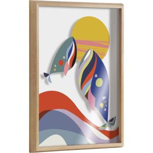 image:imageKate and Laurel Blake Modern Colorful Whales Framed Printed Glass Wall Art by Rachel Lee of My Dream Wall 18x24 Natural Decorative Nautical Themed Art Print for Wall