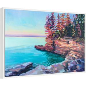 image:imageKate and Laurel Cave Point at Sunrise Framed Canvas Wall Art by Rachel Christopoulos 33 x 23 Sylvie White Coastal Landscapes Beach Nature Art for Wall Decor Living Room Bedroom