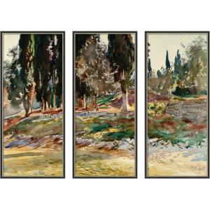 image:imageKate and Laurel Cypress Trees at San Vigilio Lake Garda John Singer Sargent 3 Piece Framed Wall Art Print Set by Nostalgia Prints Theo Black Silver Narrow Modern Contemporary Landscape Art for Wall