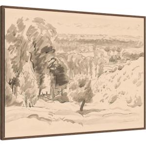 image:imageKate and Laurel Framed Canvas Wall Art Print Extensie Landscape Nowe Miasto Zygmunt by Nostalgia Prints 42 x 32 Sylvie Walnut Frame Traditional Landscape Art for Wall Decor
