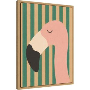 image:imageKate and Laurel Framed Canvas Wall Art Print Flamingo Minimalist Pink Stripes by Laura Moss 18 x 24 Sylvie Natural Frame Whimsical Animal Art for Wall Decor