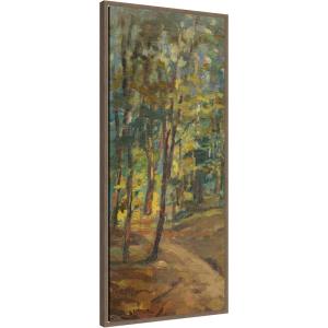 image:imageKate and Laurel Framed Canvas Wall Art Print Forest interior by Leopold Horovitz PANEL by Nostalgia Prints 18 x 40 Sylvie Walnut Frame Traditional Landscape Art for Wall Decor