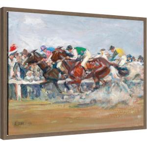 image:imageKate and Laurel Framed Canvas Wall Art Print Horse Race 1911 Angelo Jank by Nostalgia Prints 24 x 18 Sylvie Walnut Frame Traditional Sport Art for Wall Decor