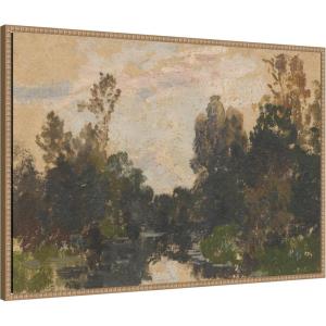 image:imageKate and Laurel Framed Canvas Wall Art Print Landscape by the River Barycz by Adolf Dressler by Nostalgia Prints 33 x 23 Sylvie Beaded Rustic Natural Frame Traditional Landscape Art for Wall Decor