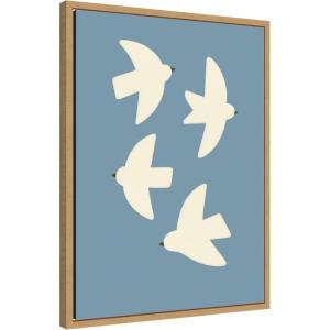 image:imageKate and Laurel Framed Canvas Wall Art Print Minimalist Birds Poster Blue by Laura Moss 18 x 24 Sylvie Natural Frame Modern Contemporary Animal Art for Wall Decor