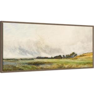 image:imageKate and Laurel Framed Canvas Wall Art Print Sheep Grazing By The Coast by Henry Andrew Harper by Nostalgia Prints 40 x 18 Sylvie Walnut Frame Traditional Landscape Art for Wall Decor