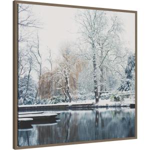 image:imageKate and Laurel Framed Canvas Wall Art Print Snow Covered Punts on the River Cam by Laura Evans 30 x 30 Sylvie Dark Gold Frame Traditional Landscape Art for Wall Decor
