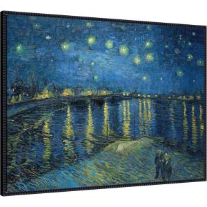 image:imageKate and Laurel Framed Canvas Wall Art Print Starry Night Over the Rhone 1888 Vincent van Gogh by Nostalgia Prints 38 x 28 Sylvie Beaded Black Frame Traditional Landscape Art for Wall Decor