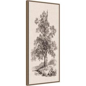 image:imageKate and Laurel Framed Canvas Wall Art Print Vintage Tree on Light Neutral by Corinna Buchholz of Piddix 18 x 40 Sylvie Beaded Dark Gold Frame Vintage Landscape Art for Wall Decor