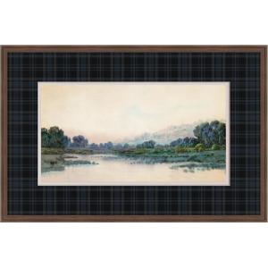 image:imageKate and Laurel Framed Wall Art Print Smoke From the City Robert Burns Wilson Blue Faux Mat by Nostalgia Prints 42 x 28 Florence Medium Brown Frame Traditional Landscape Art for Wall Decor