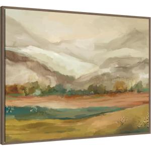 image:imageKate and Laurel Mountainscape Horizontal Framed Canvas Wall Art by Annie Quigley 42 x 32 Sylvie Walnut Farmhouse Landscapes Art for Wall Decor Living Room Bedroom