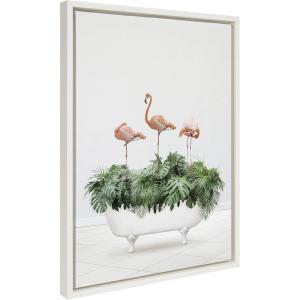 image:imageKate and Laurel Sylvie 3 Flamingos In Vintage Bathtub Framed Canvas Wall Art by Amy Peterson Art Studio 18x24 White Whimsical Animal Art Bathroom Dcor