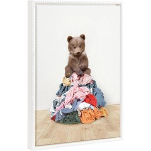 image:imageKate and Laurel Sylvie Beaded Bear On Laundry Pile Scandi Style Vintage Framed Canvas Wall Art by Amy Peterson 18x24 White Modern Fun Animal Laundry Wall Art for Home Dcor