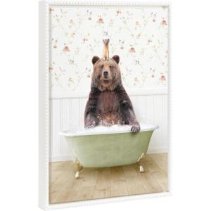 image:imageKate and Laurel Sylvie Beaded Bear and Weasel in Country Cottage Bath Vintage Framed Canvas Wall Art by Amy Peterson 18x24 White Modern Fun Animal Bathtub Wall Art for Home Dcor