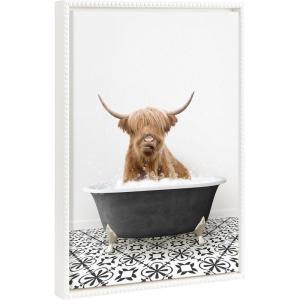 image:imageKate and Laurel Sylvie Beaded Highland Cow in Black and White Stencil Bath Vintage Framed Canvas Wall Art by Amy Peterson Art Studio 18x24 White Cute Cow Bathtub Art for Wall