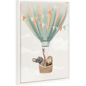 image:imageKate and Laurel Sylvie Beaded Hot Air Balloon Travel Vintage Framed Canvas Wall Art by July Art Prints 18x24 White Zoo Animal Wall Art Decor