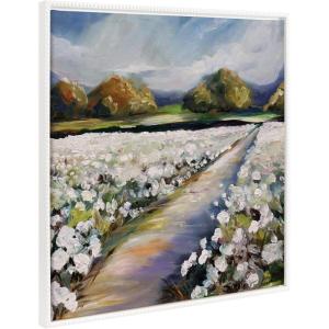 image:imageKate and Laurel Sylvie Beaded Land of Cotton Vintage Framed Canvas Wall Art by Mary Sparrow 30x30 White Floral Landscape Art for Wall