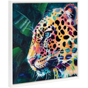 image:imageKate and Laurel Sylvie Beaded Leopard Glow Vintage Framed Canvas Wall Art by Rachel Christopoulos 22x22 White Colorful Leopard Animal Art for Wall