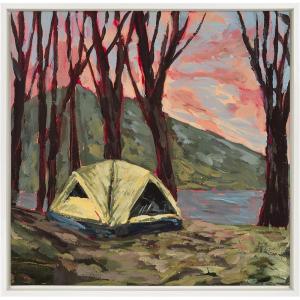 image:imageKate and Laurel Sylvie Camping Tent 2 Framed Canvas Wall Art by Emily Kenney 22x22 White Contemporary Nature Art