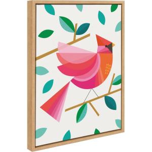 image:imageKate and Laurel Sylvie Cardinal Bird Framed Canvas Wall Art by Carey Copeland 18x24 Natural MidCentury Colorful Animal Wall Decor